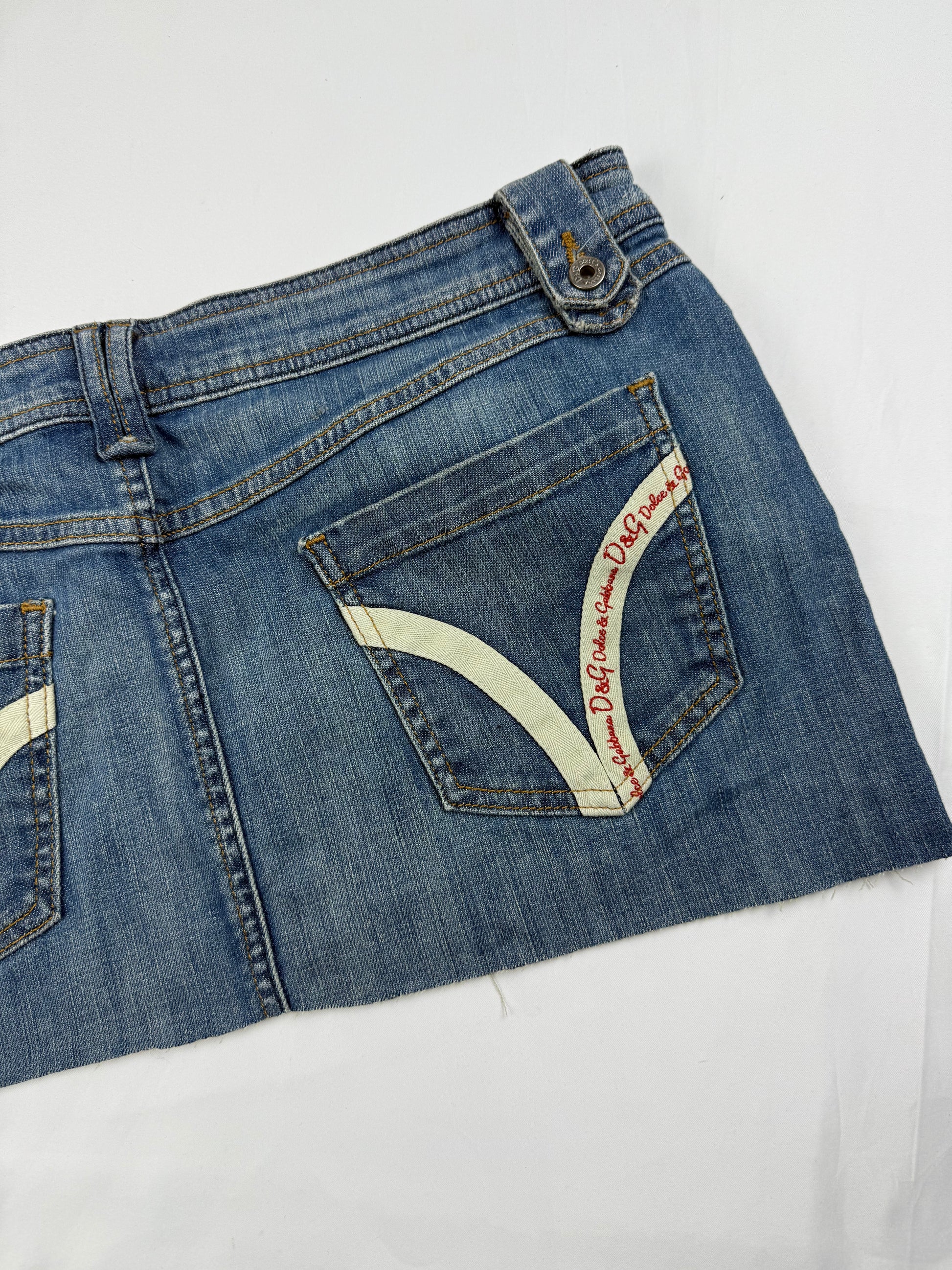 Blue denim low rise mini skirt (L)