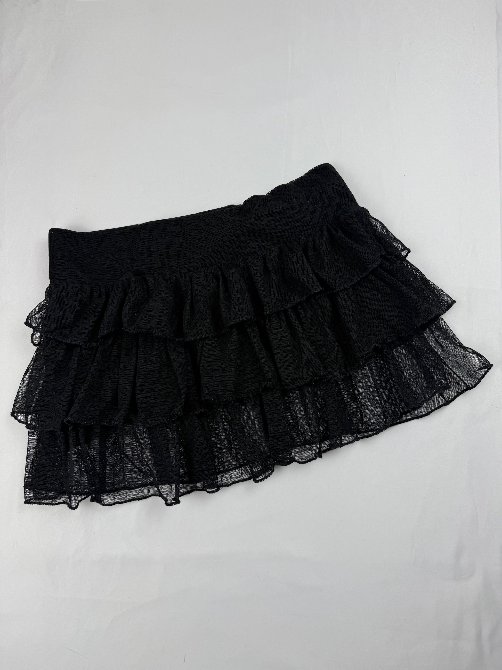 Black mesh low rise pleated mini skirt (S)