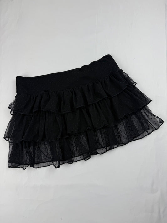 Black mesh low rise pleated mini skirt (S)