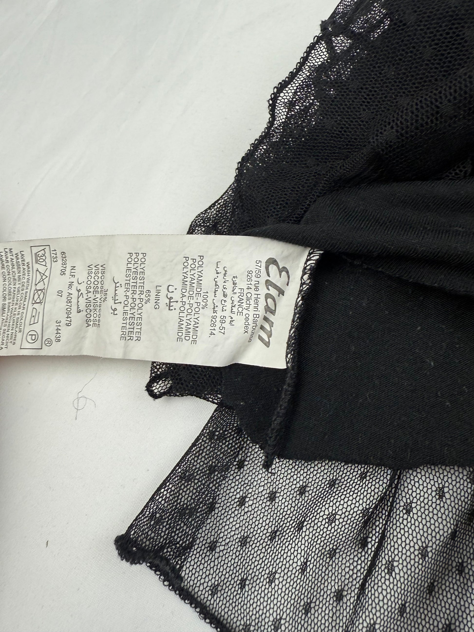 Black mesh low rise pleated mini skirt (S)