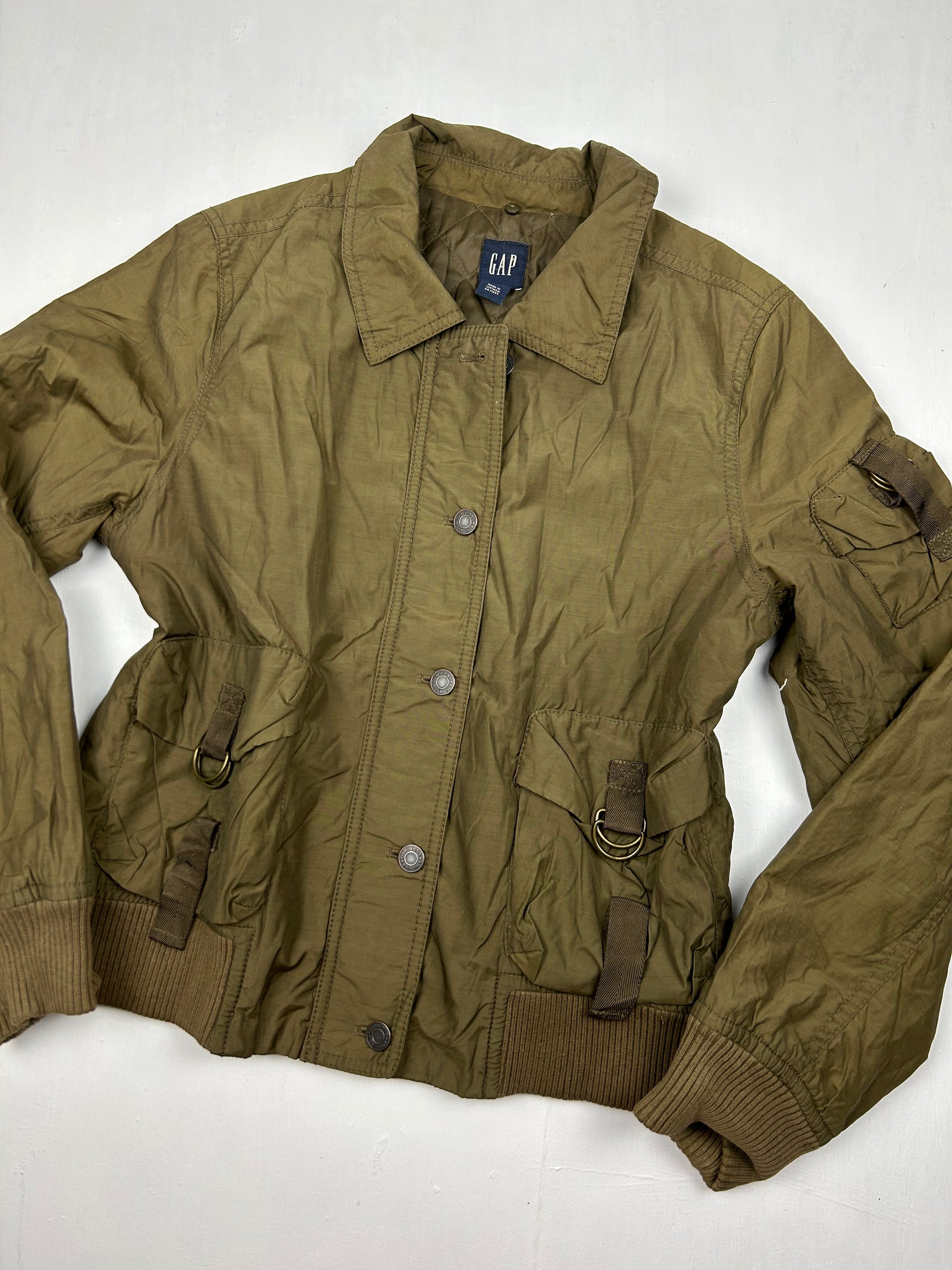 Khaki utility zip up biker jacket (M)