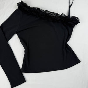 Black asymmetric tight fit long sleeves top (S/M)