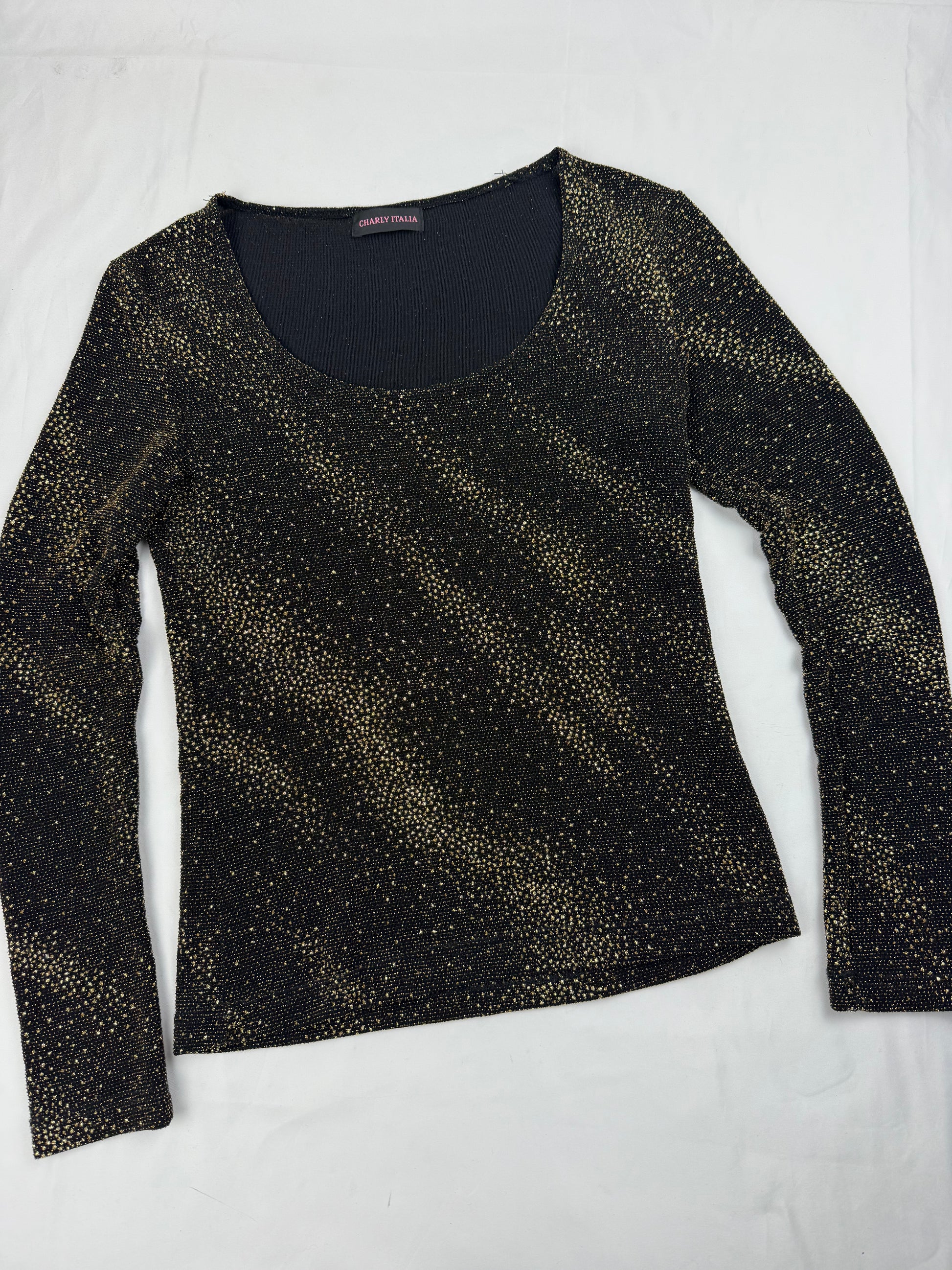 Black golden strass tight fit long sleeves top (S/M)