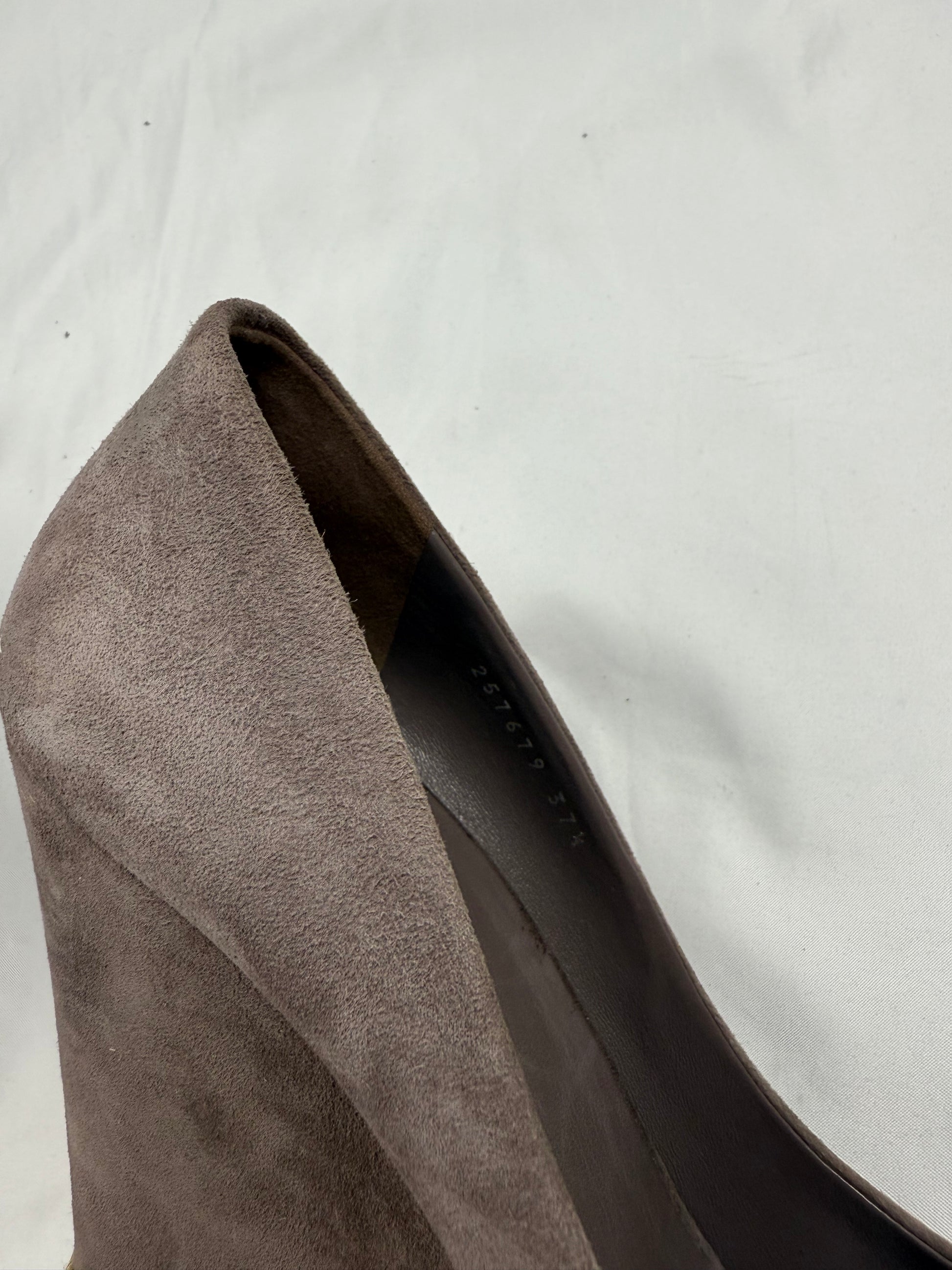 Grey suede monogram open toes wedge heels (37.5)