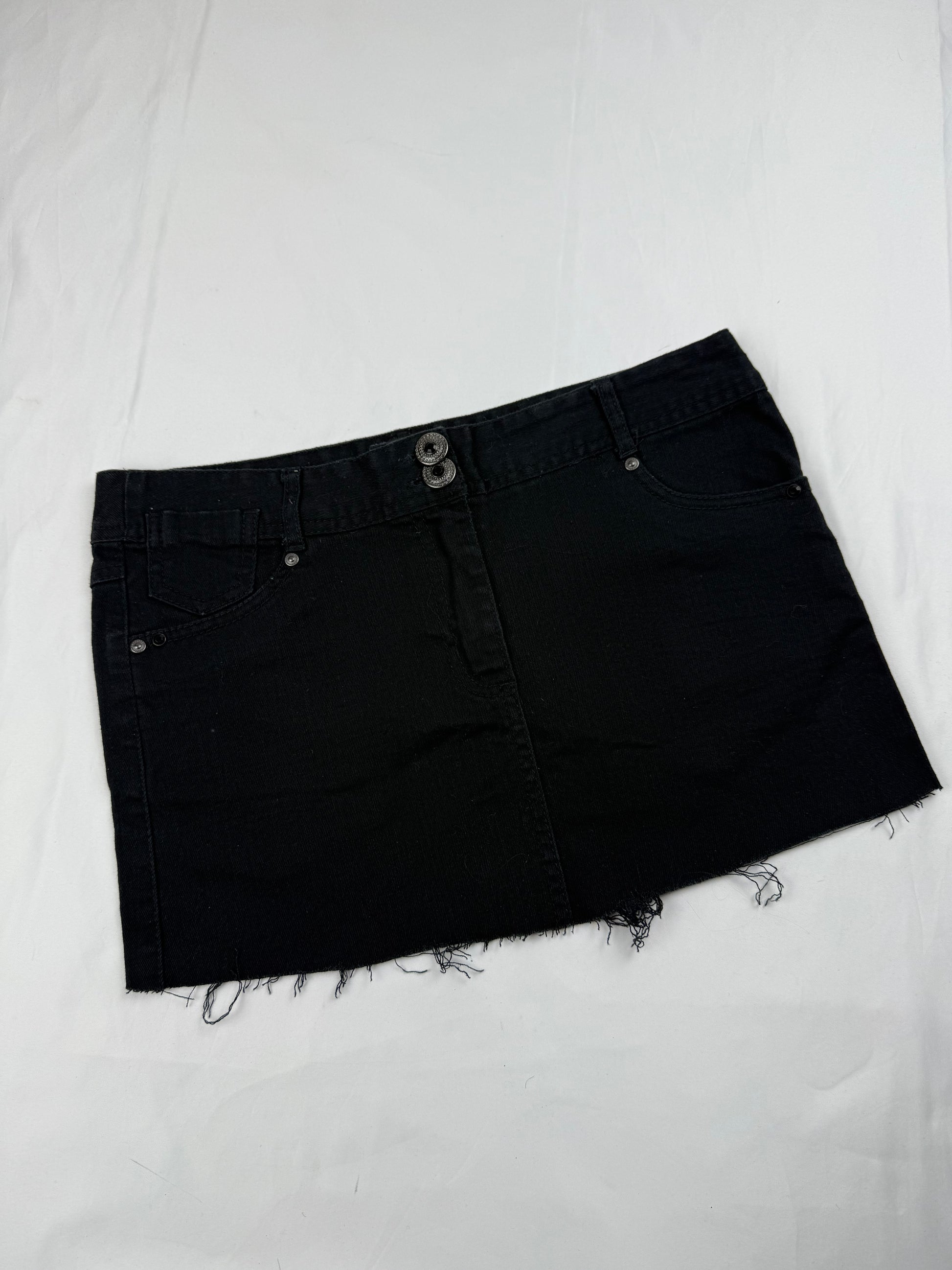 Black rhinestone low rise denim mini skirt (S)