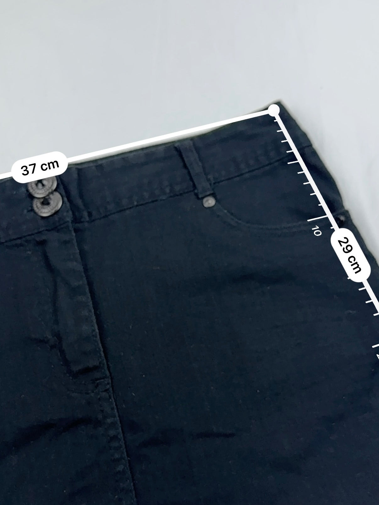 Black rhinestone low rise denim mini skirt (S)