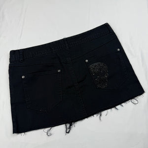 Black rhinestone low rise denim mini skirt (S)