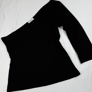 Black lycra stretchy asymmetric one shoulder long sleeves top (S/M)