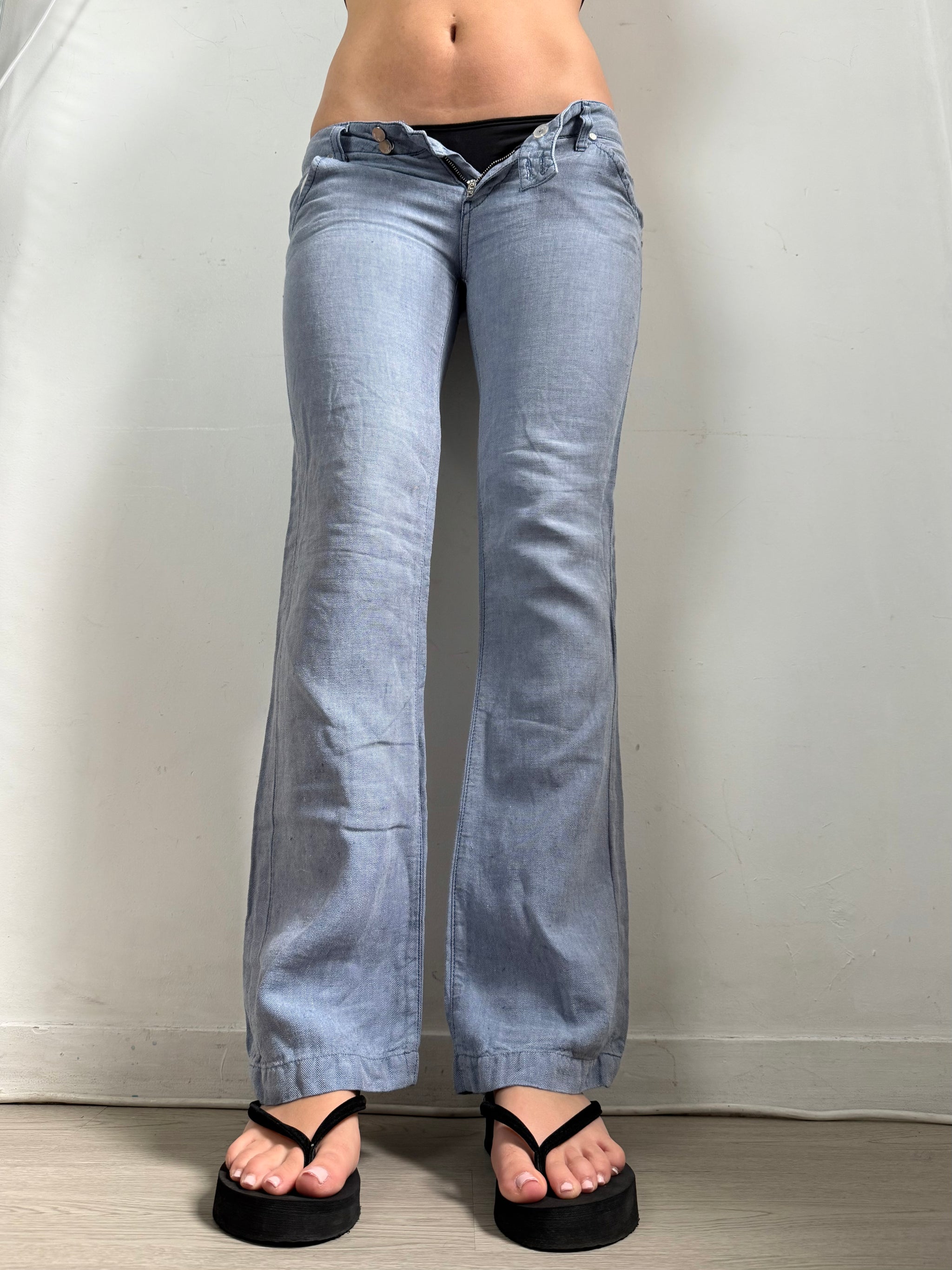 Blue cotton lightweight low rise flare pants (XS)