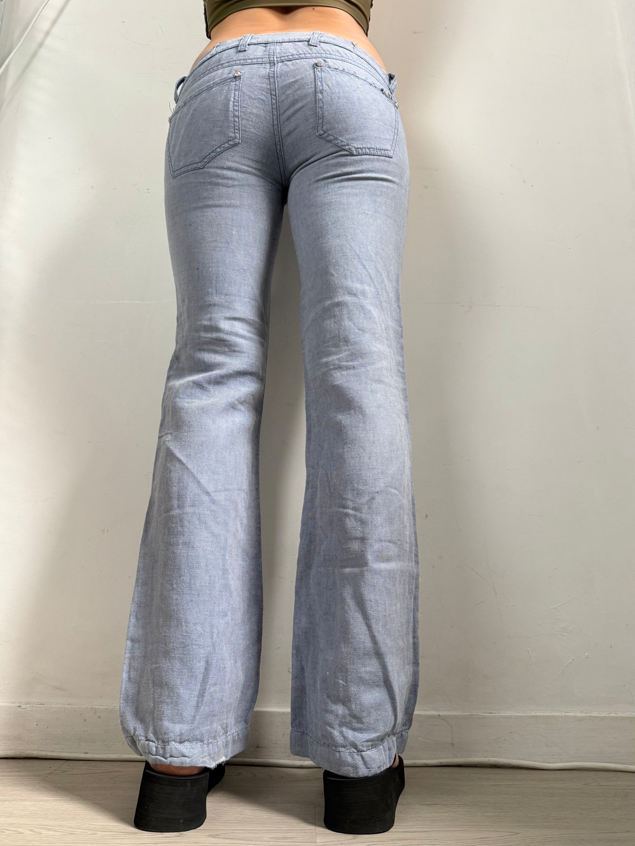 Blue cotton lightweight low rise flare pants (XS)
