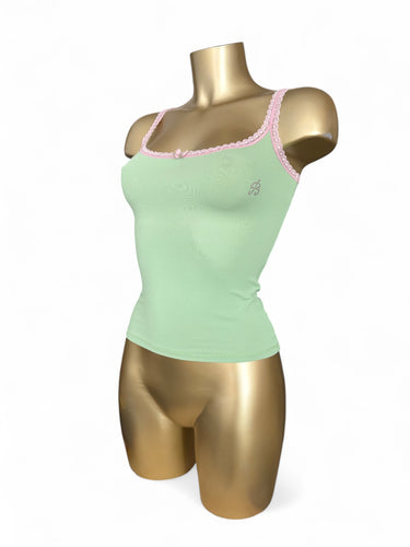 Green & baby pink coquette cami top (XS/S)
