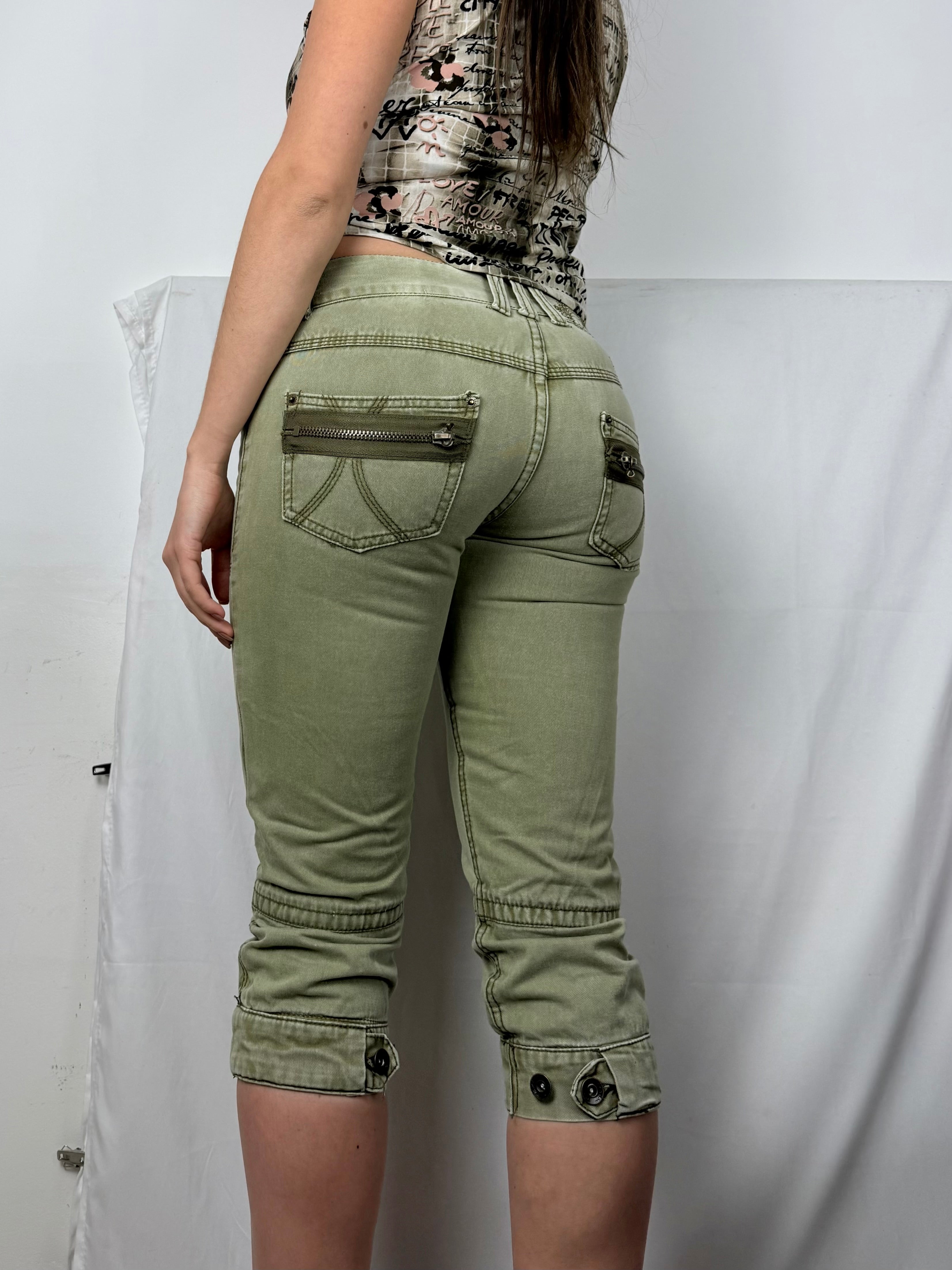 Khaki low rise denim capri pants (S)