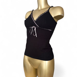 Black & baby pink bow cami top (S)