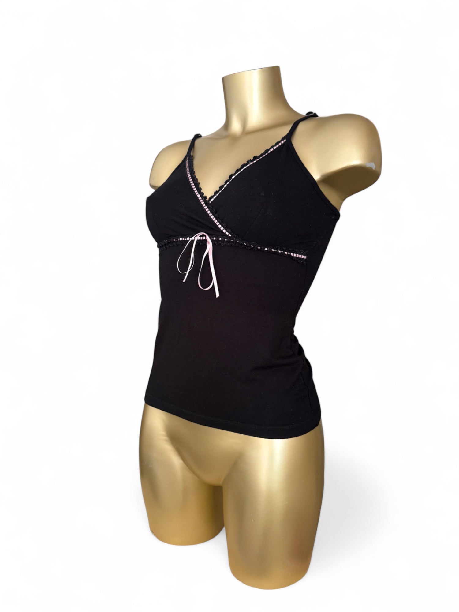 Black & baby pink bow cami top (S)