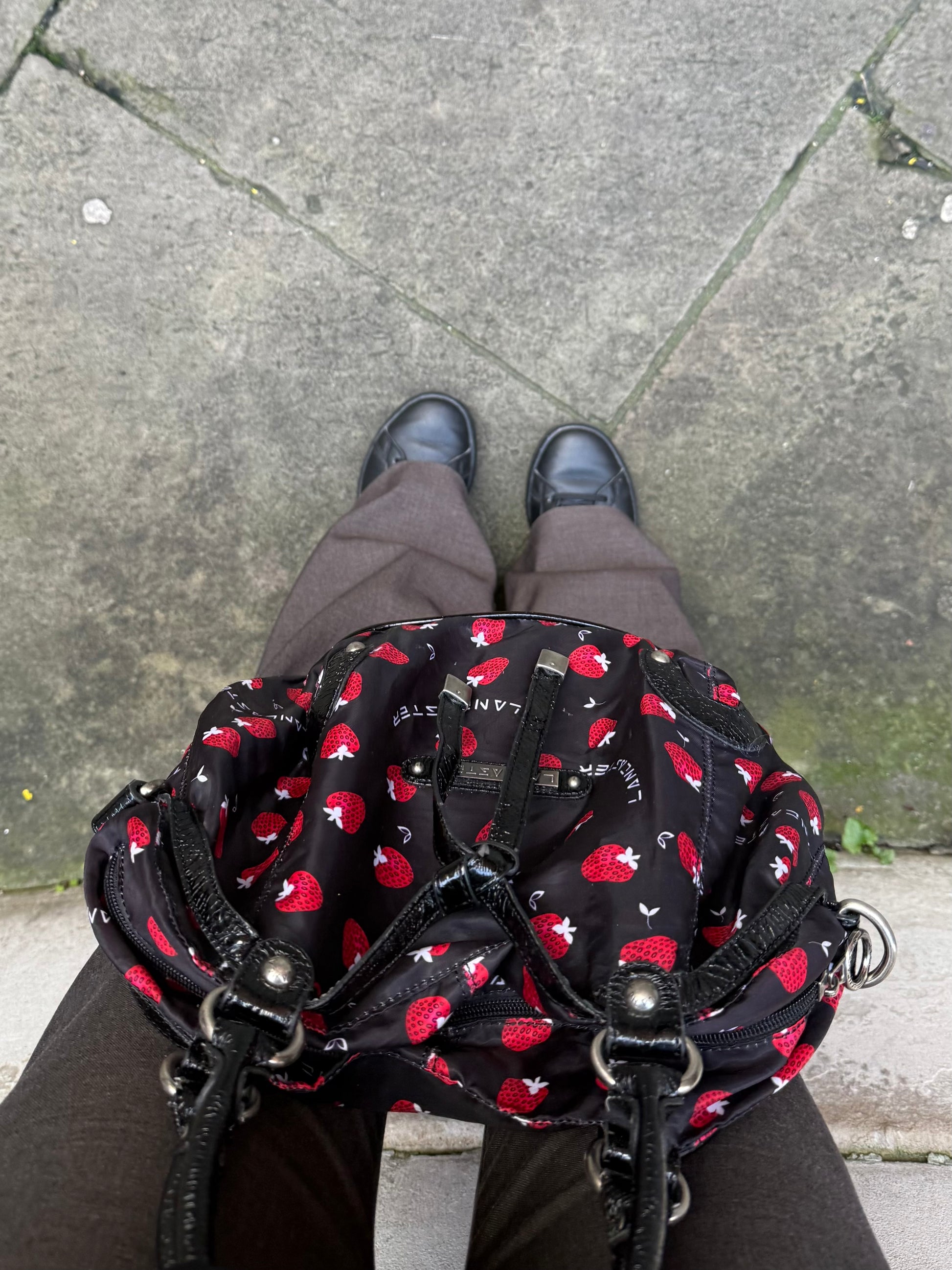 Black strawberries besace shoulder bag (37x23cm)