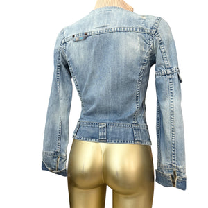 Blue denim zip up biker jacket (XS)