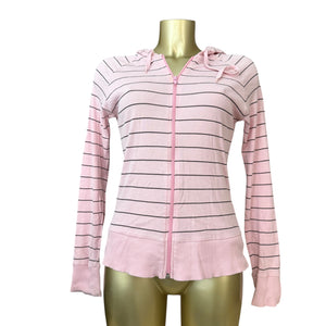 Baby pink striped 100% cotton zip up hoodie (M/L)