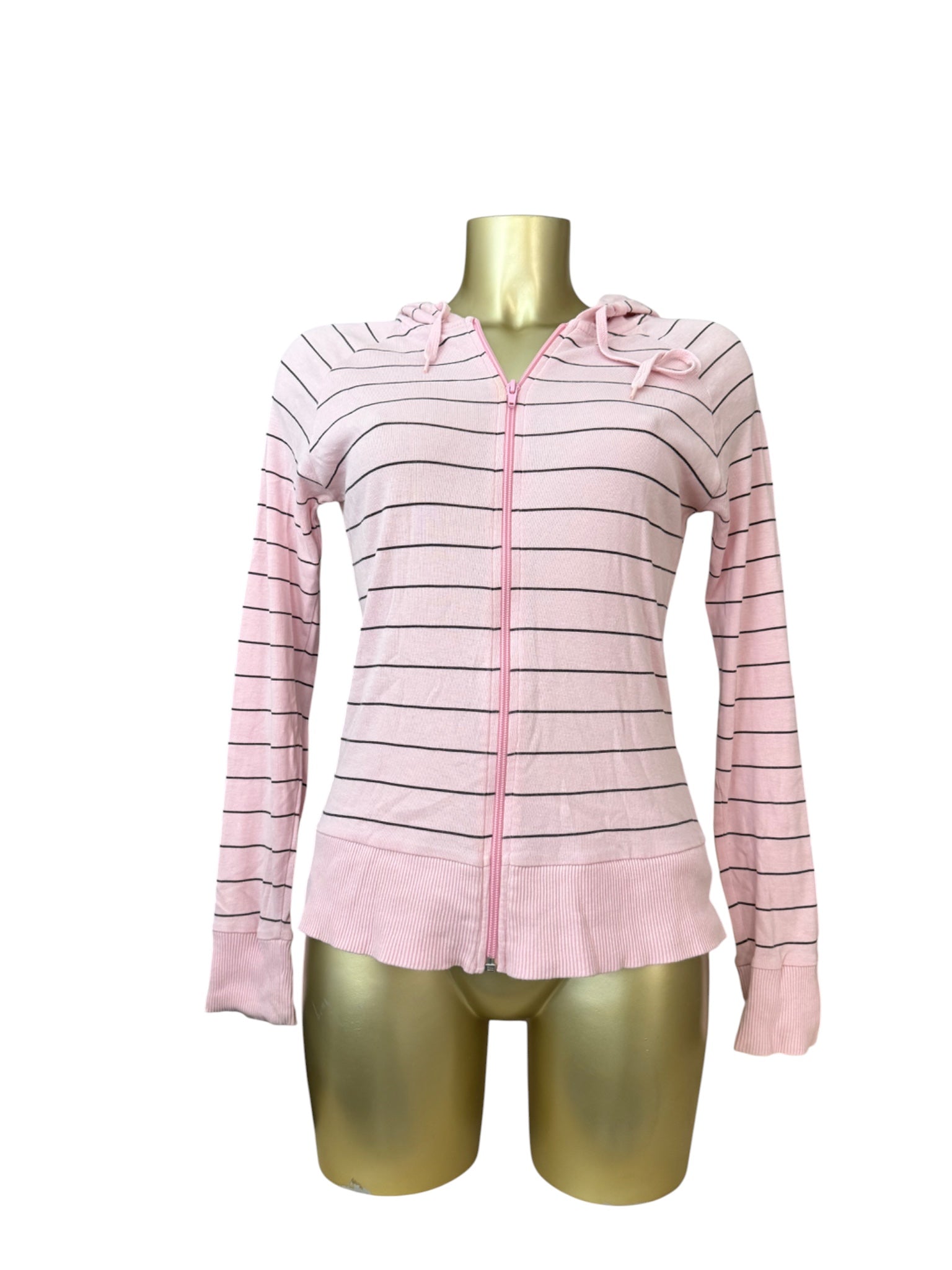 Baby pink striped 100% cotton zip up hoodie (M/L)
