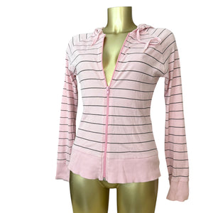 Baby pink striped 100% cotton zip up hoodie (M/L)