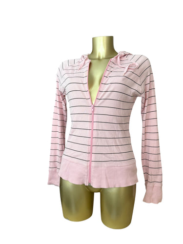 Baby pink striped 100% cotton zip up hoodie (M/L)