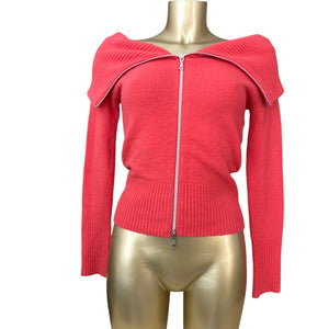 Orange super soft mohair wool zip up off shoulder cardigan (S/M)
