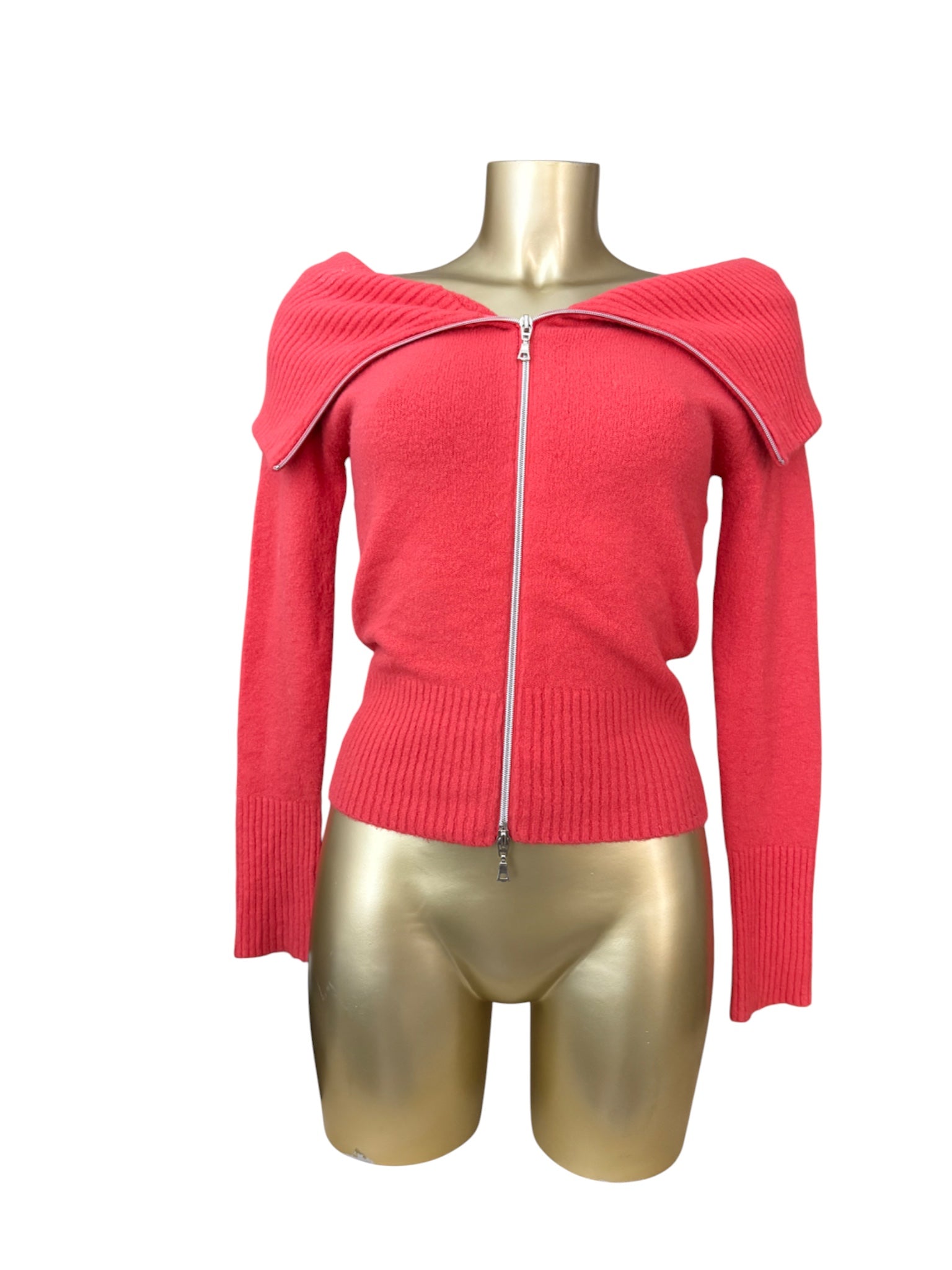 Orange super soft mohair wool zip up off shoulder cardigan (S/M)