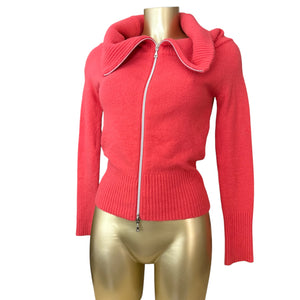 Orange super soft mohair wool zip up off shoulder cardigan (S/M)