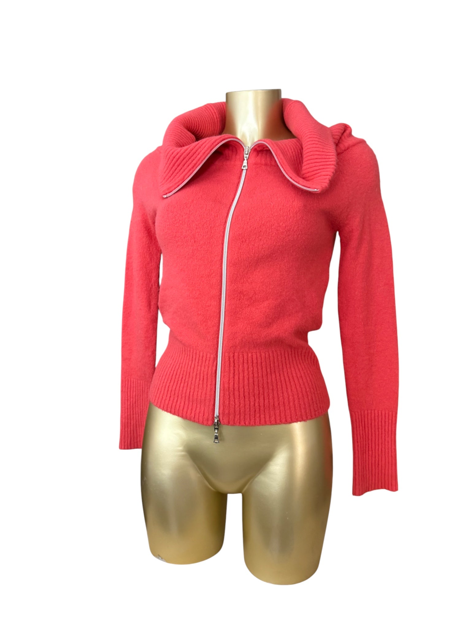 Orange super soft mohair wool zip up off shoulder cardigan (S/M)