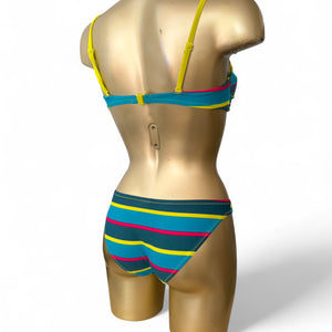 Green striped low rise bikini set (S/M)