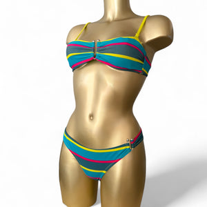 Green striped low rise bikini set (S/M)