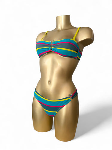 Green striped low rise bikini set (S/M)