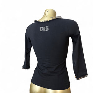 Black rhinestone logo long sleeves top (XS/S)