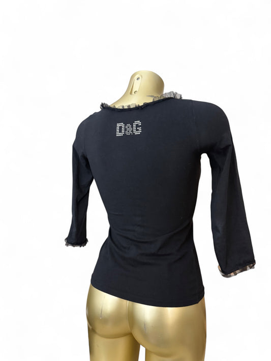 Black rhinestone logo long sleeves top (XS/S)