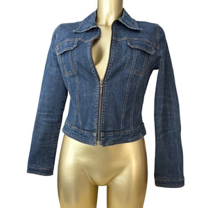 Blue denim zip up biker jacket (S)