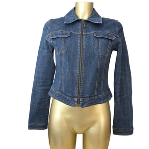 Blue denim zip up biker jacket (S)