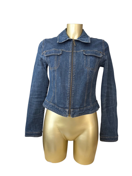 Blue denim zip up biker jacket (S)