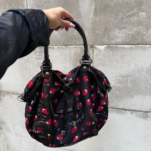 Black strawberries besace shoulder bag (37x23cm)