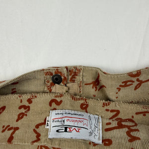 Beige graphic denim velvet pleated mini skirt (S/M)