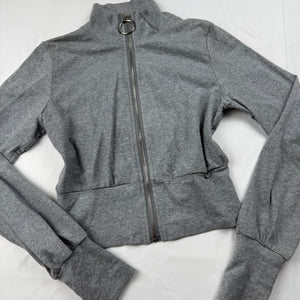 Grey cropped tight fit cotton zip up sweatshirt (S)