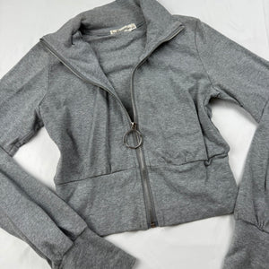 Grey cropped tight fit cotton zip up sweatshirt (S)