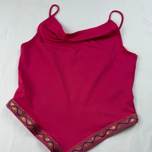 Pink plunge neck asymmetric cami top (S)
