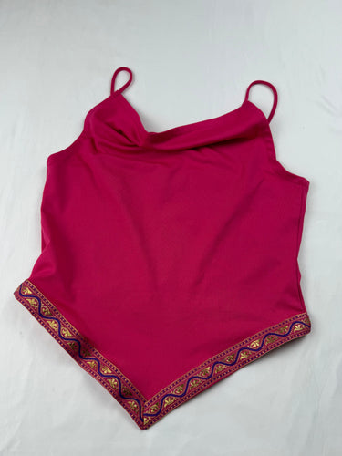 Pink plunge neck asymmetric cami top (S)