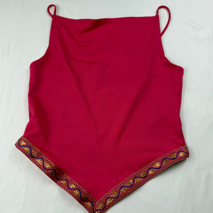 Pink plunge neck asymmetric cami top (S)