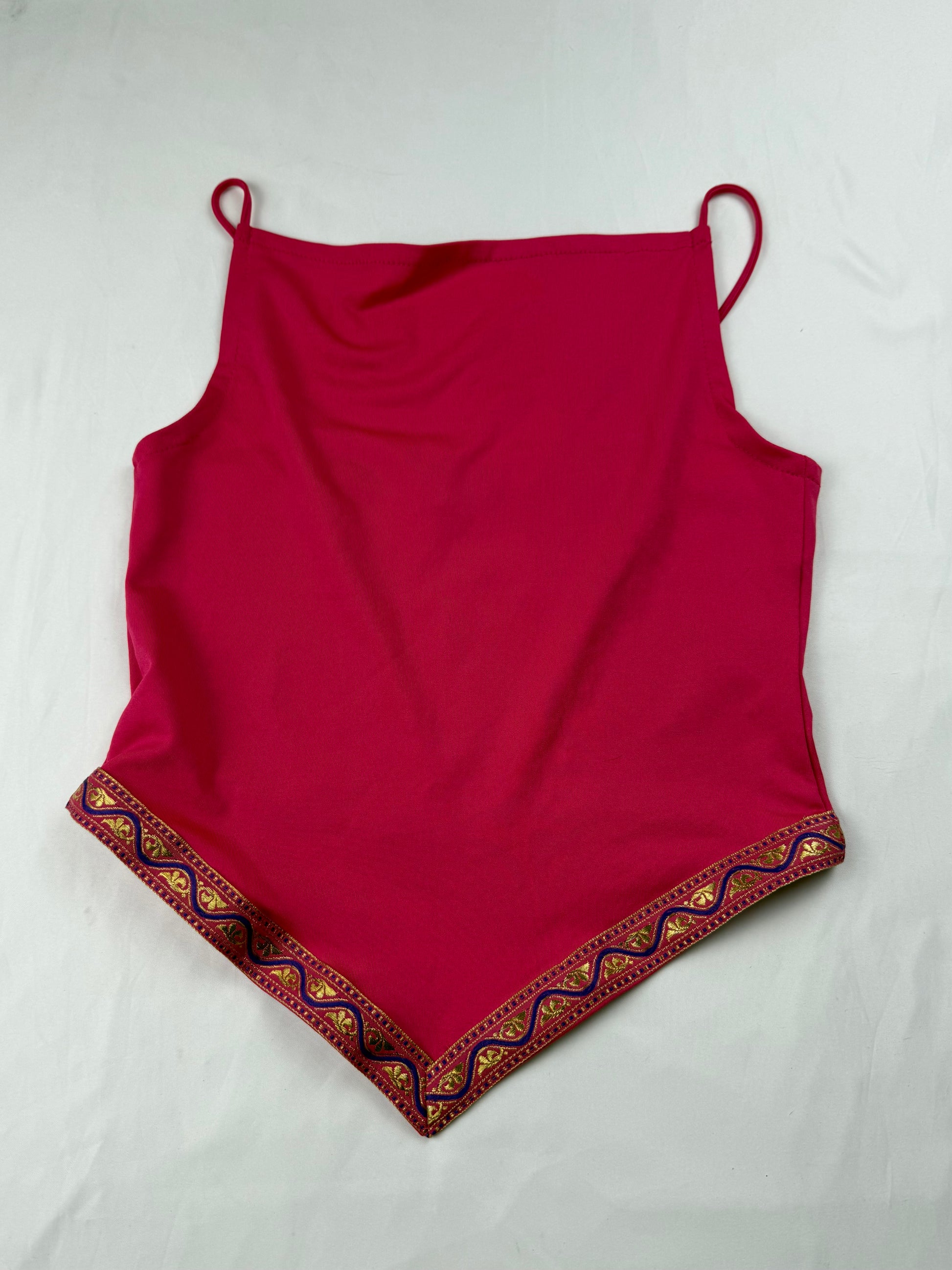 Pink plunge neck asymmetric cami top (S)