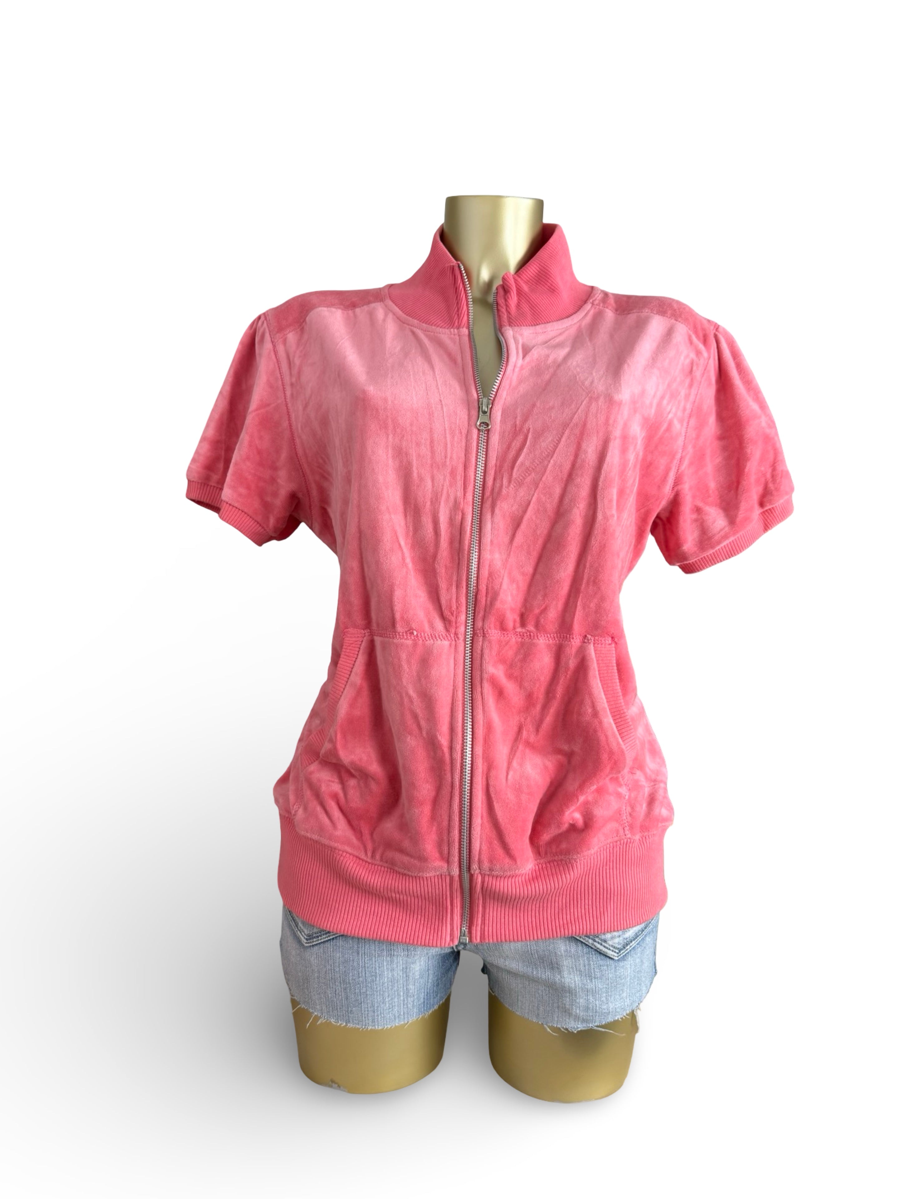 Pink velvet zip up hooded tee (XL)
