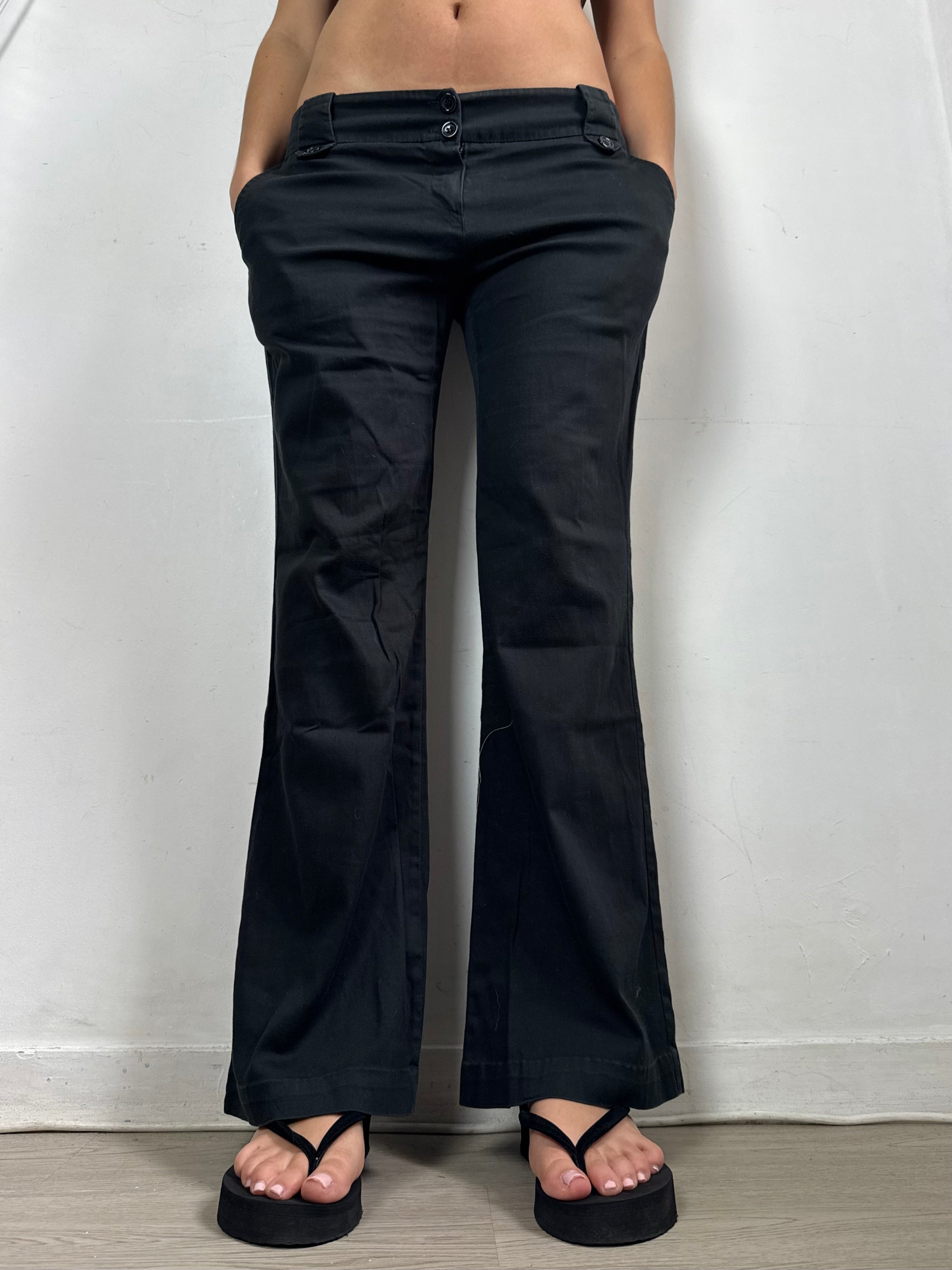 Black low waist office flare pants (L)