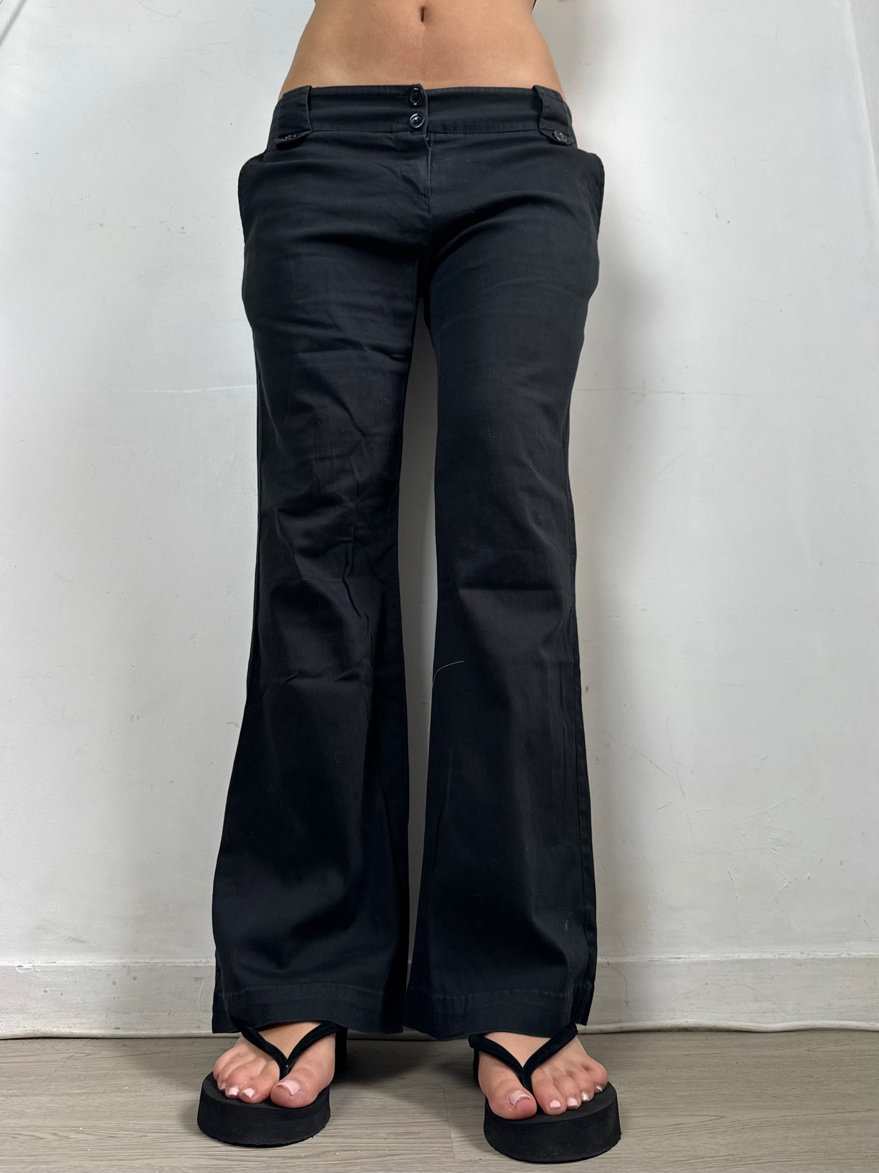 Black low waist office flare pants (L)