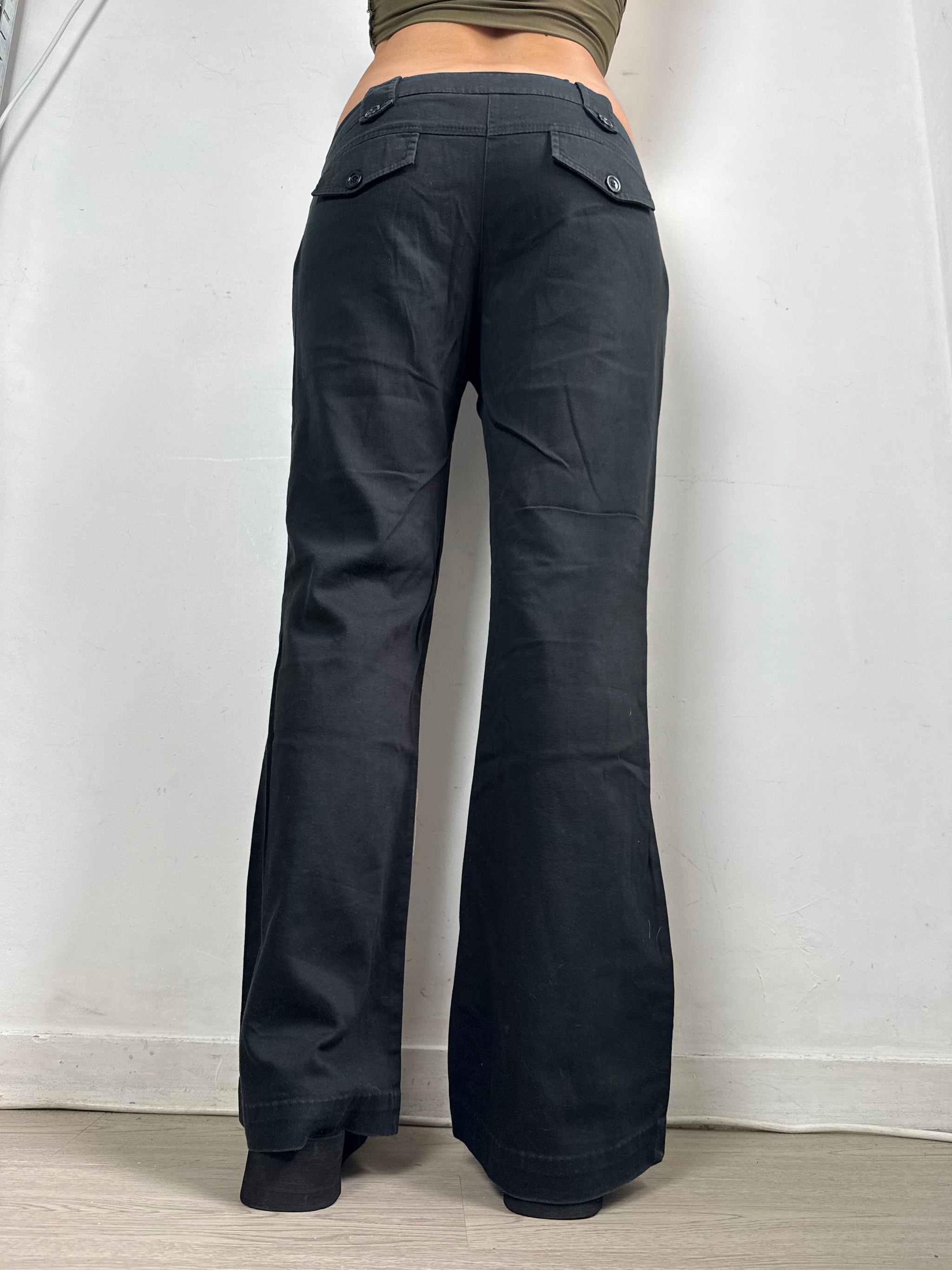 Black low waist office flare pants (L)
