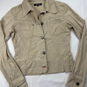 Cream denim tight fit biker jacket (XS)