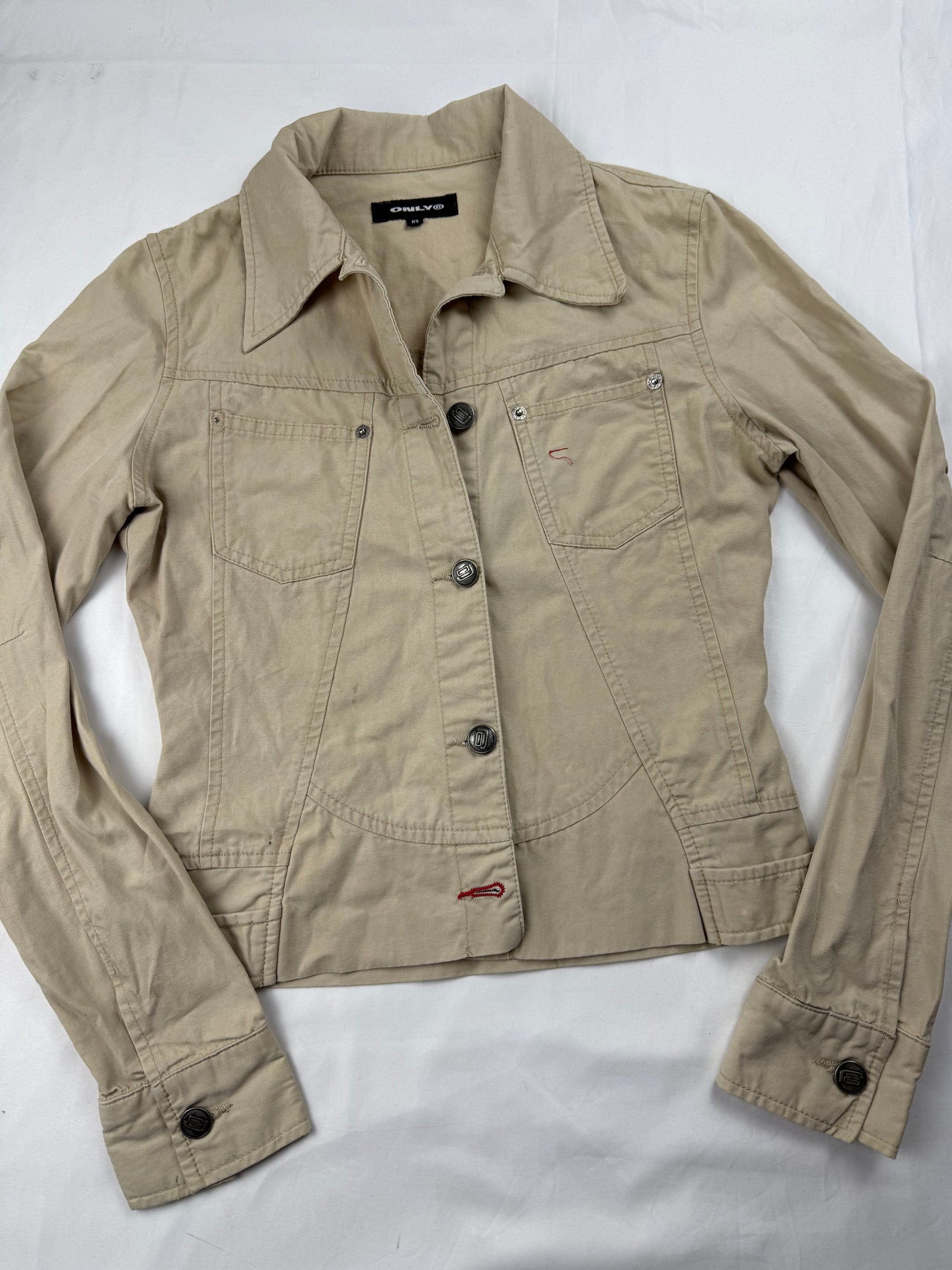 Cream denim tight fit biker jacket (XS)